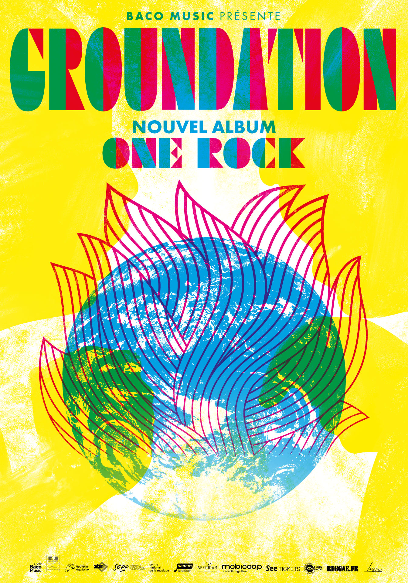 Poster et visuels réseaux sociaux pour Groundation - One Rock Tour. Réalisé par Loseou