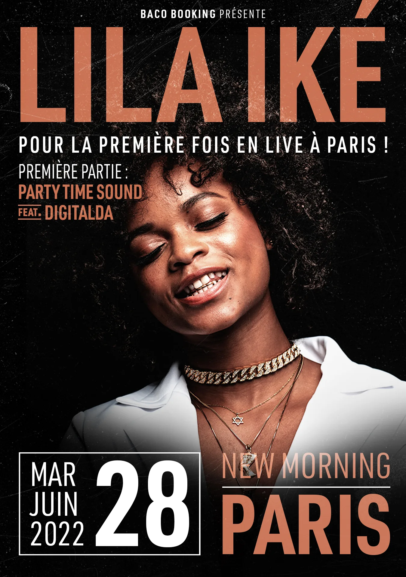 Poster et visuels réseaux sociaux. pour Lila Iké -pour la date au New Morning 2022. Réalisé par Loseou