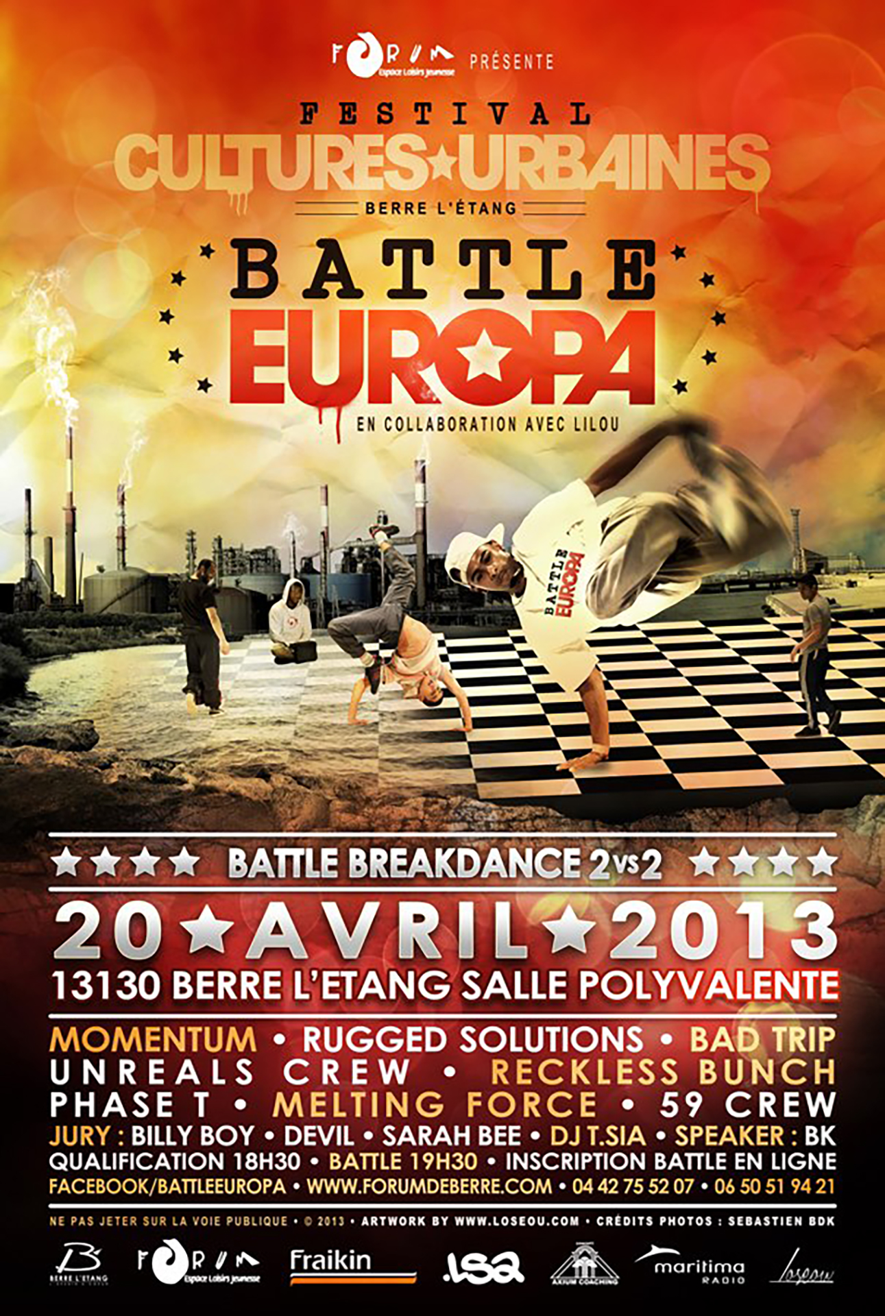 Poster et visuels réseaux sociaux pour Forum Jeunes Berre - Battle Europa. Réalisé par Loseou