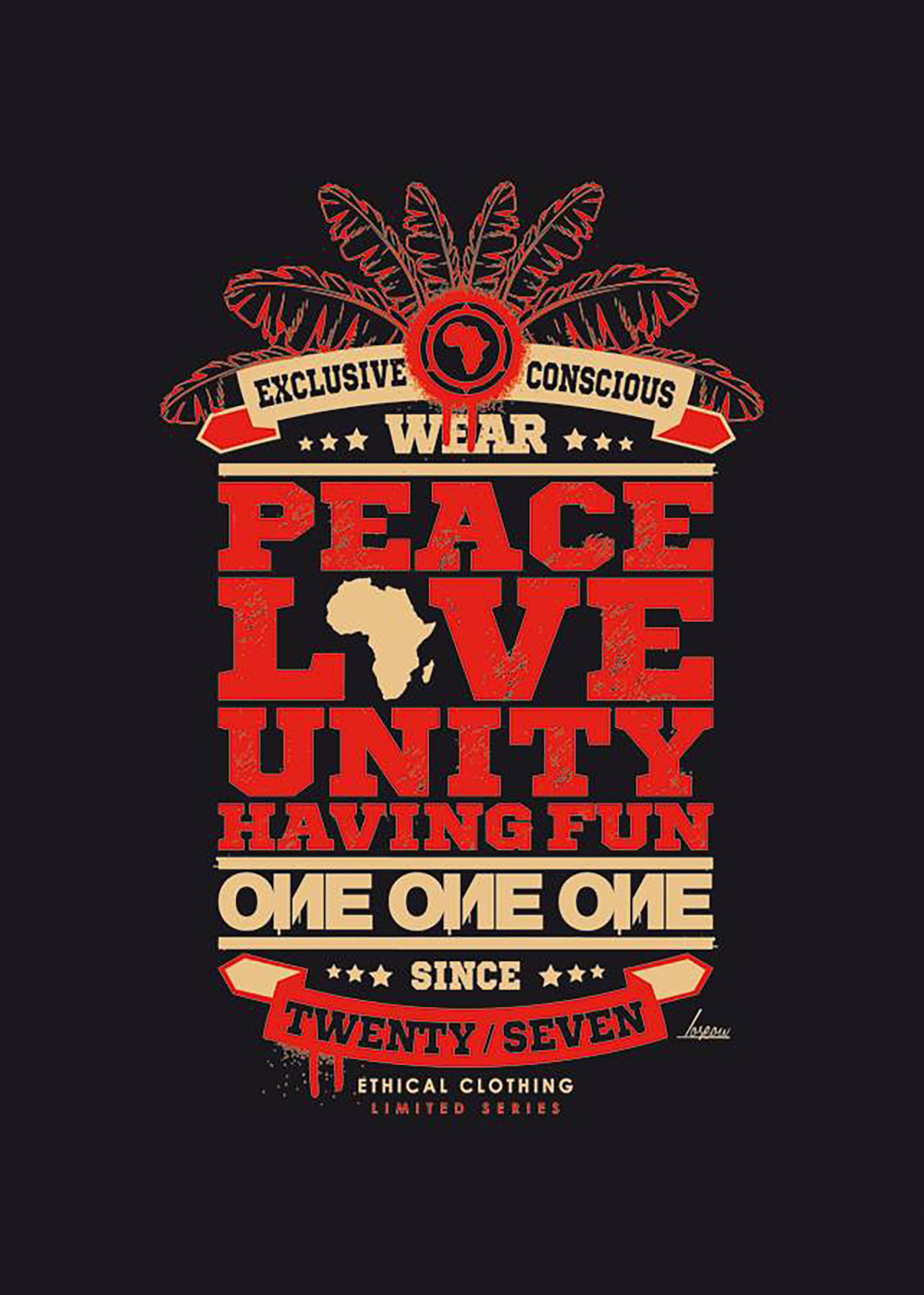 Visuel t-shirt et sweat shirt pour la marque One-One-One - Peace Love Unity Having Fun. Réalisé par Loseou