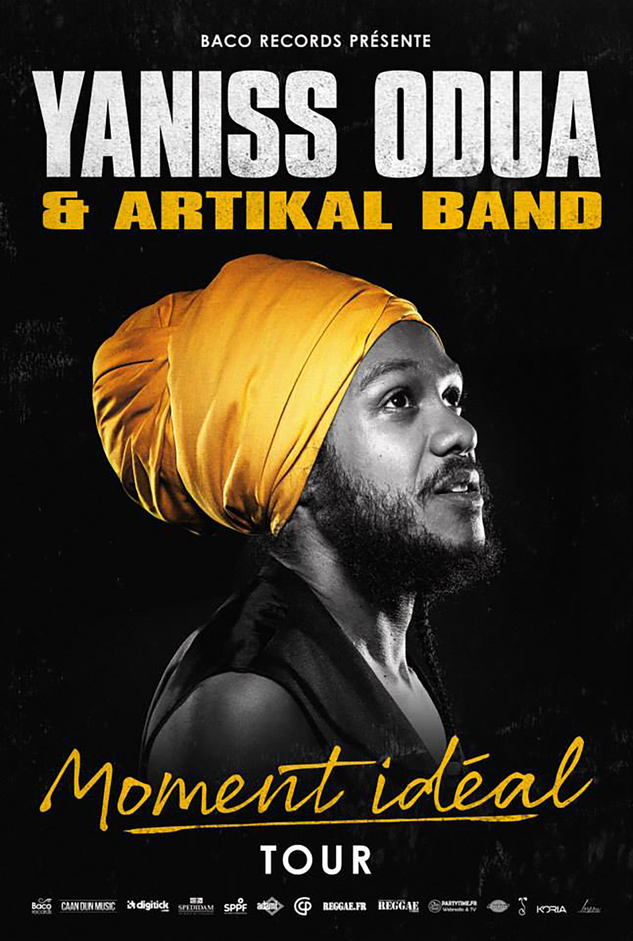 Poster et visuels réseaux sociaux pour Yaniss Odua and Artikal Band - Moment Idéal Tour. Réalisé par Loseou