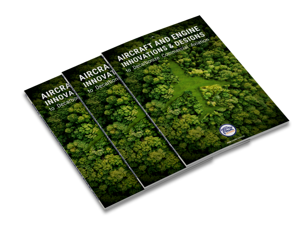 Brochure 140 pages sur la thématique de la décarbonisation de l'aviation civile pour l'Enac Alumni