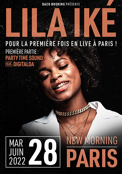 Affiche visuel réalisé par un graphiste musical Lila Iké au New Morning de Paris Format 100x 70, 60x40, Déclinaison réseaux sociaux, billetterie