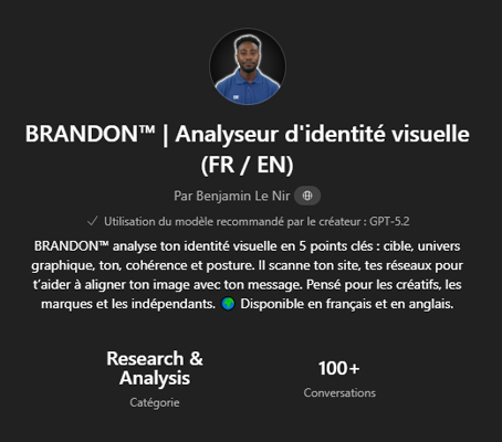 BRANDON™, l'analyseur d'identité visuelle cumule 100+ conversations sur ChatGPT
