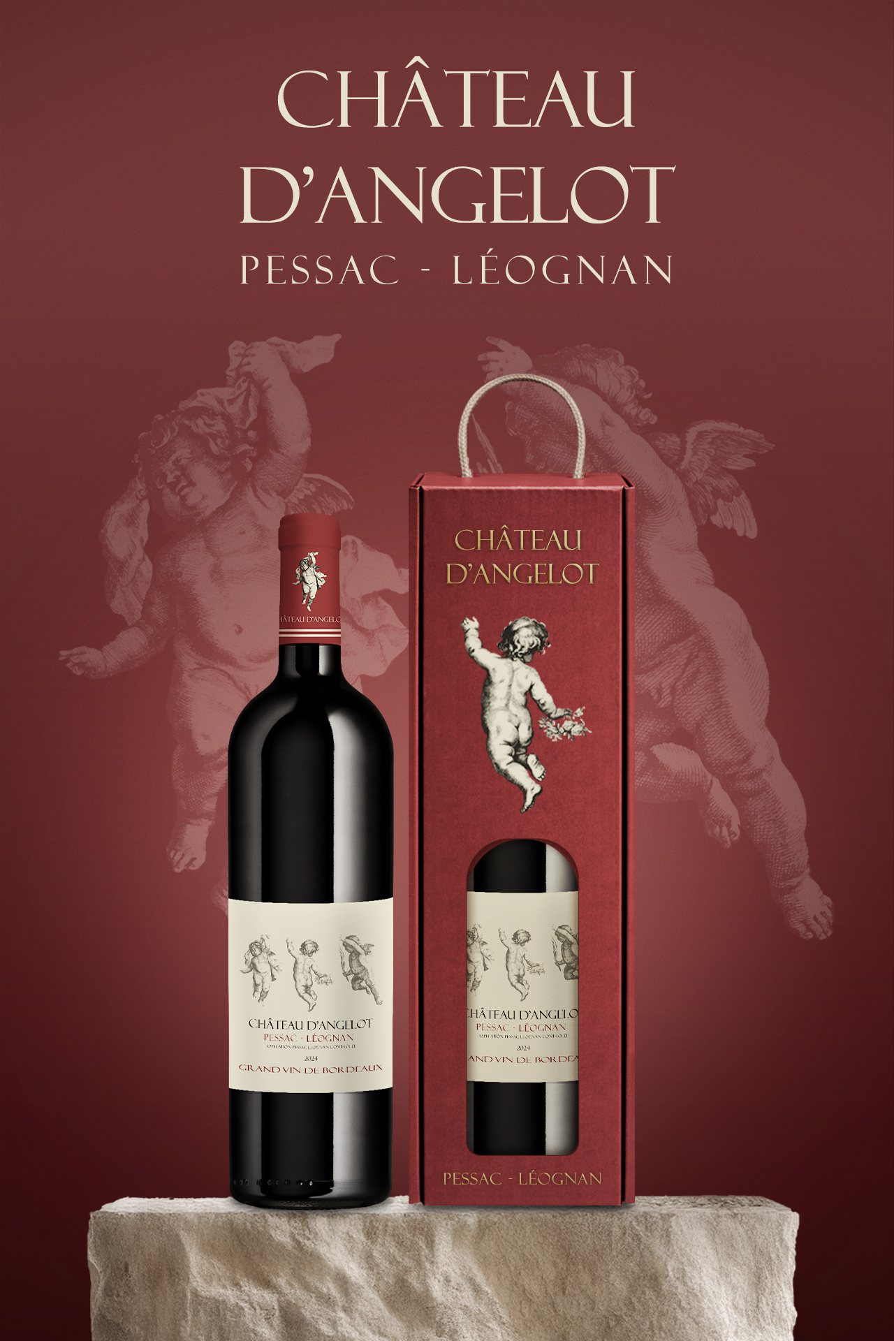 Emballage bouteille de vin premium avec coffret carton et packaging vin sur mesure Château d’Angelot