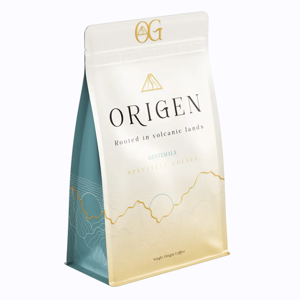 Service de direction artistique pour la création d'identité de marque premium, illustré par le branding complet du café Origen.