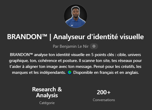 BRANDON™, l'analyseur d'identité visuelle cumule 100+ conversations sur ChatGPT