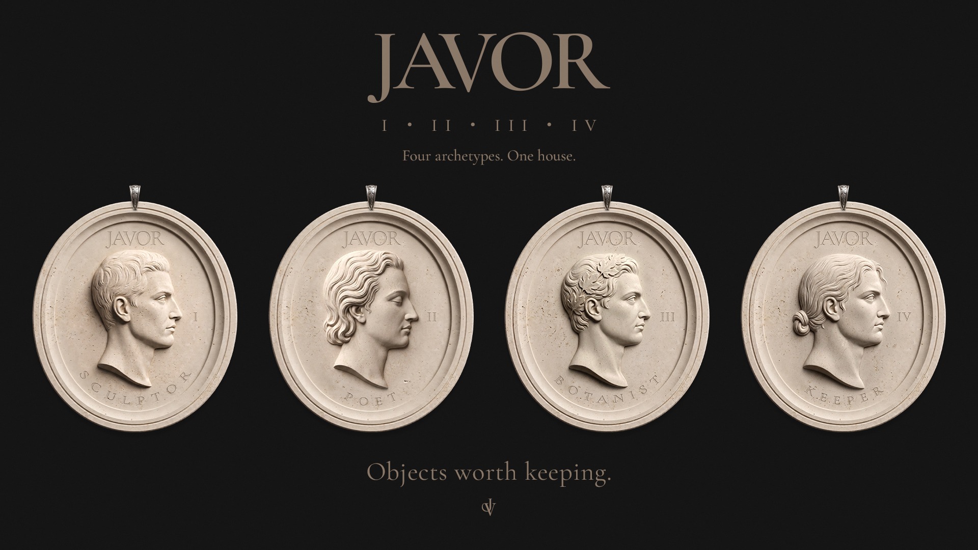 Les quatre camées JAVOR associés aux savons Sculptor, Poet, Botanist et Keeper