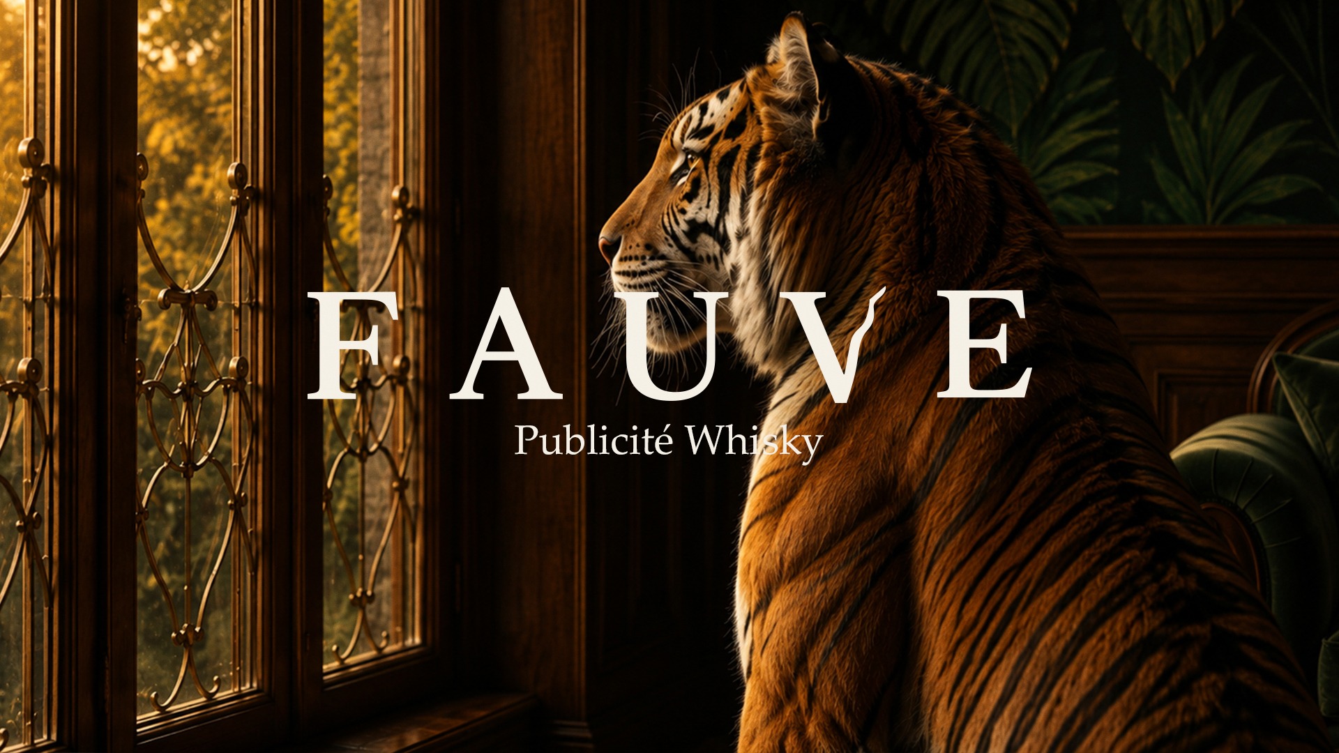Publicité whisky FAUVE avec un tigre dans un univers premium, créée pour le Runway Another Big Ad Contest