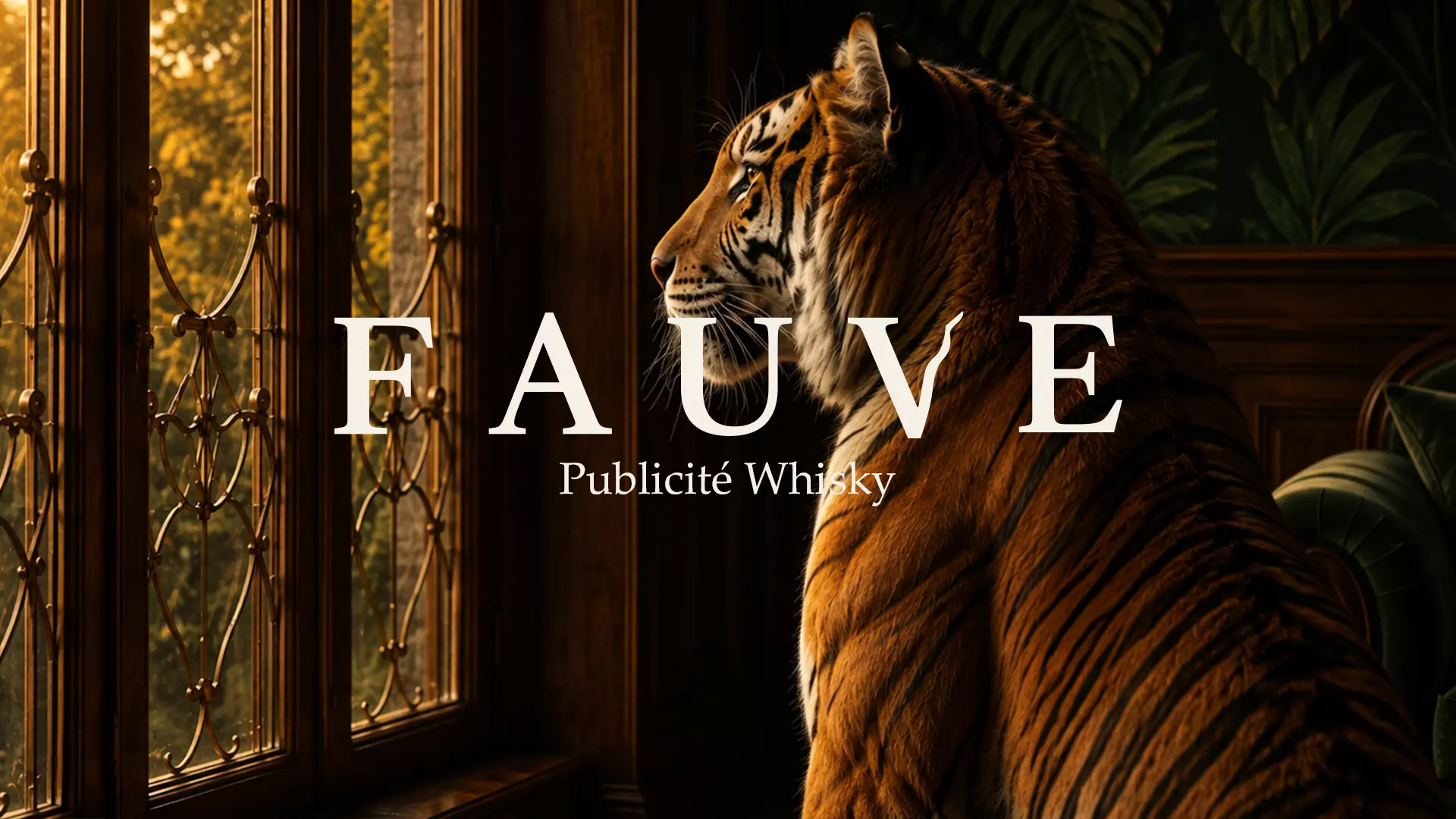 Publicité whisky FAUVE avec un tigre dans un univers premium, créée pour le Runway Another Big Ad Contest