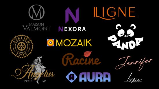 Exemples de styles de logo : héritage, géométrique, mascotte, minimal, gravure, dégradé et fait main