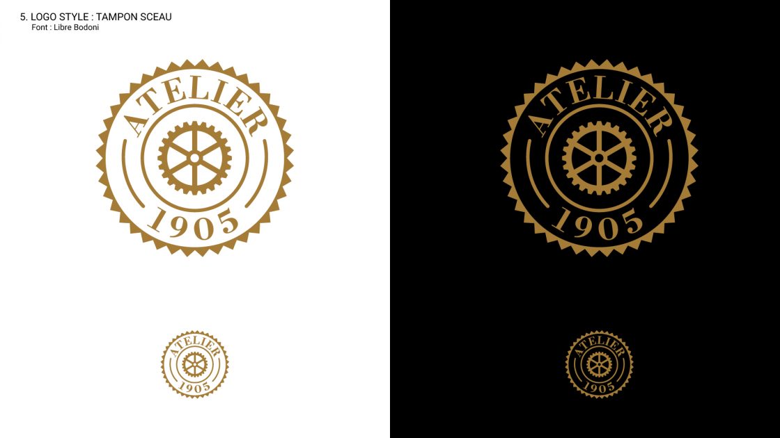 Exemple de logo style tampon sceau avec emblème circulaire, typographie classique et design inspiré des cachets anciens, évoquant tradition et savoir-faire