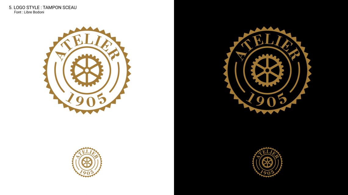 Exemple de logo style tampon sceau avec emblème circulaire, typographie classique et design inspiré des cachets anciens, évoquant tradition et savoir-faire