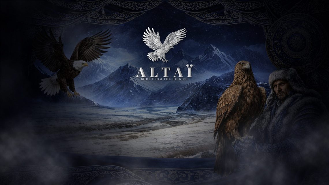 Backdrop de stand pour packaging de luxe de vodka premium Altaï avec univers de marque et direction artistique