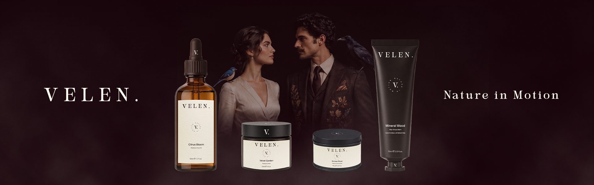 Packaging cosmétique éco-responsable Velen avec gamme complète de soins premium, identité visuelle et direction artistique inspirées de la nature