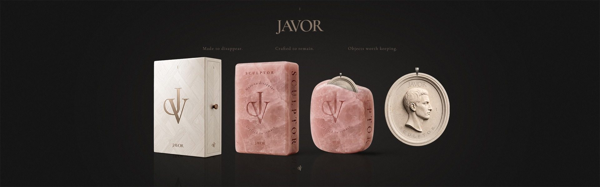 Packaging savon JAVOR Sculptor avec coffret, savon sculpté et médaillon