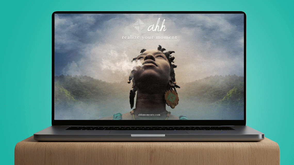 Mockup du site web Ahh Moments pour marque de chocolat premium avec identité visuelle et direction artistique