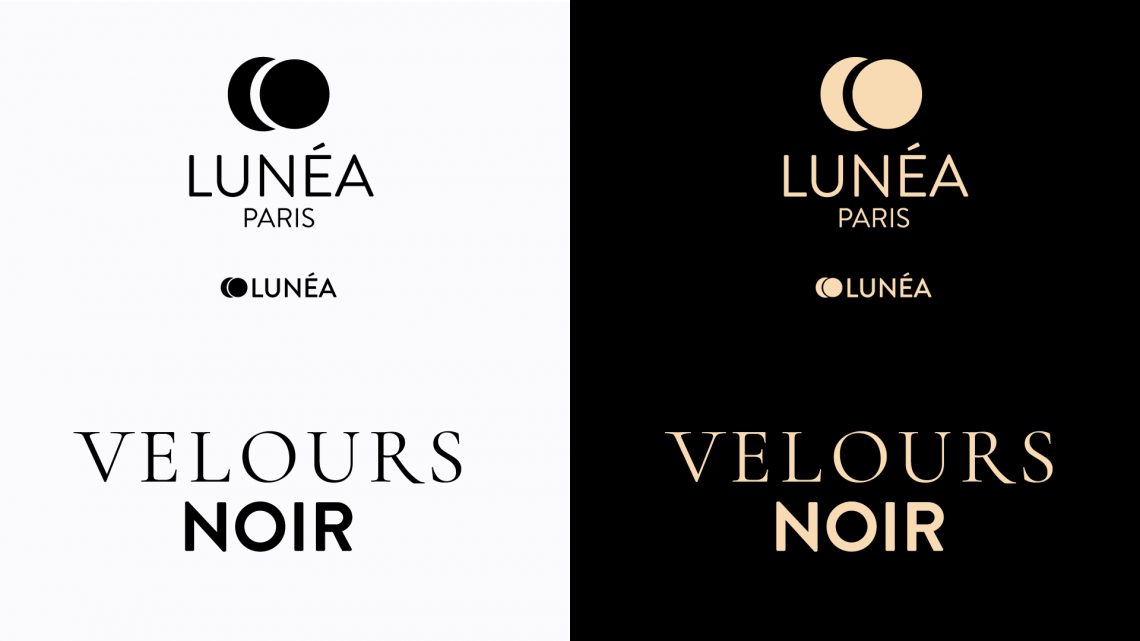 Logo de marque de parfum de luxe Lunéa Paris pour l’univers packaging Velours Noir