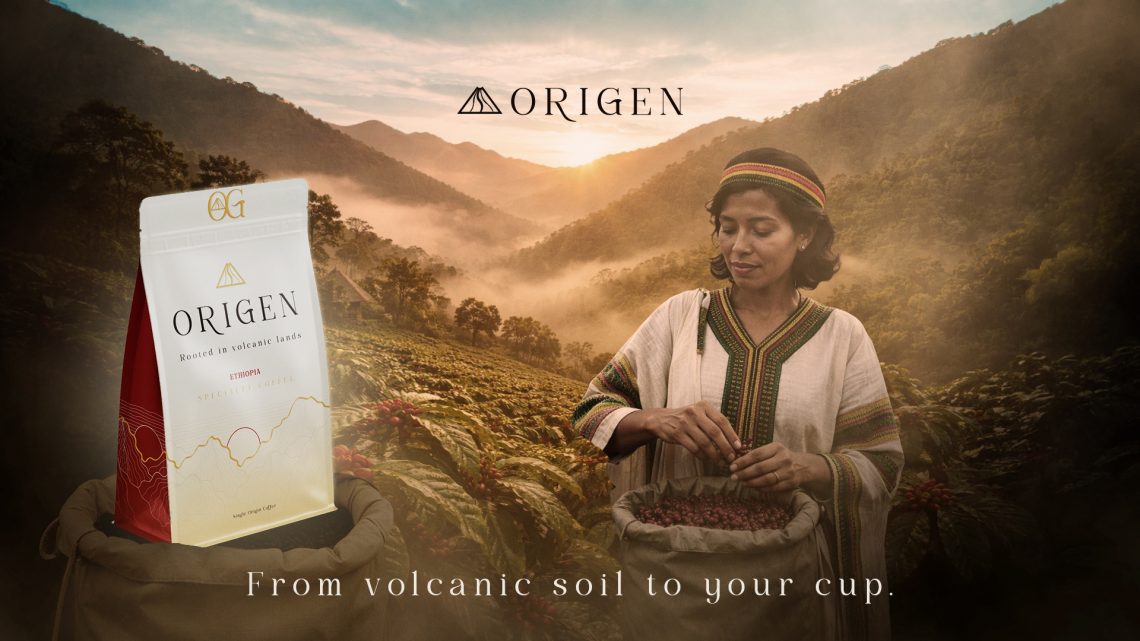 Univers graphique du packaging café Éthiopie ORIGEN inspiré des hauts plateaux