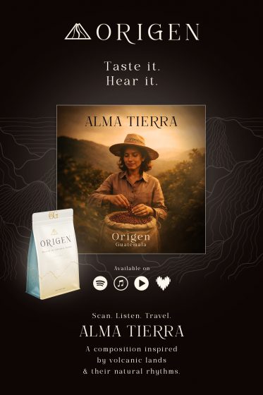 Emballage café Guatemala ORIGEN avec univers sonore Alma Tierra et expérience digitale autour du café
