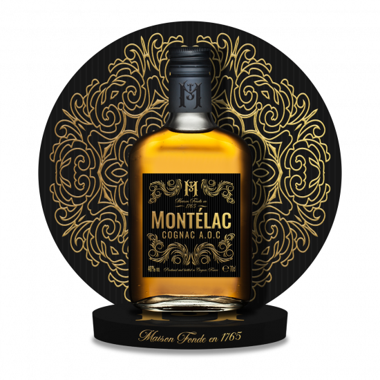 plv de comptoir premium pour bouteille de cognac présentoir spiritueux noir et or design luxe