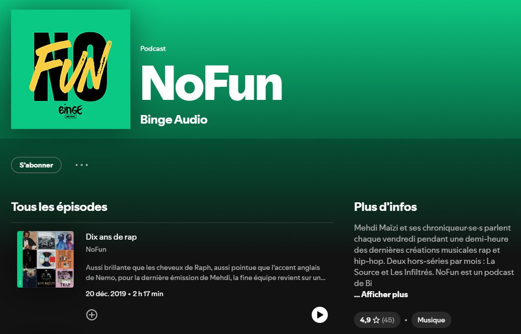 Podcast-image-NoFun-Spotify Spotify de la chaîne NoFun