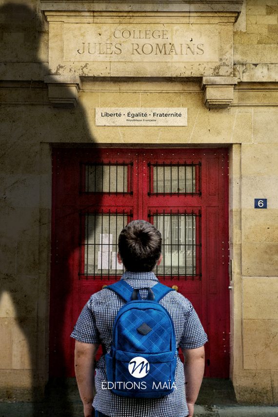 Visuel couverture de livre 6 Rue Cler avec enfant face à une porte rouge et ombre projetée