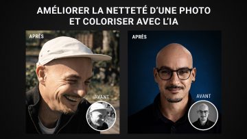 Améliorer la netteté d'une photo. Avant / après : portrait noir et blanc colorisé, amélioré en HD/4K