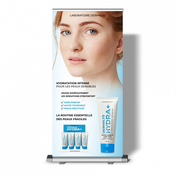 Exemple de roll up publicitaire avec hiérarchie visuelle claire