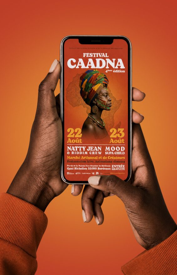 Déclinaisons Instagram du Festival CAADNA adaptées aux réseaux sociaux dans le cadre de l'identité visuelle du festival