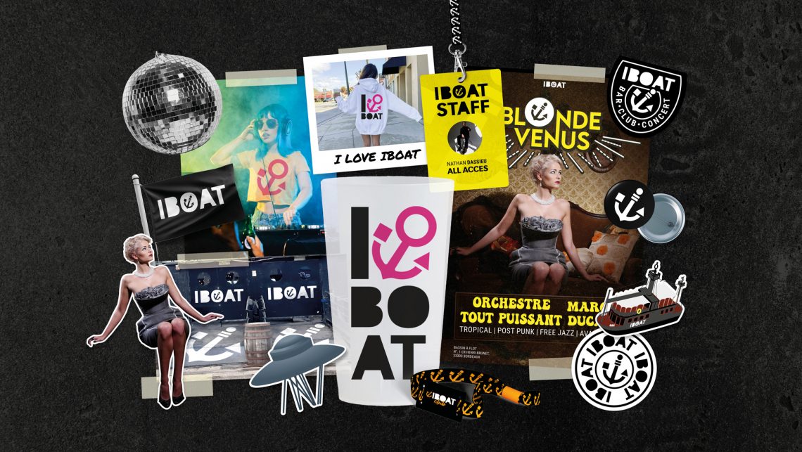 Moodboard identité visuelle IBOAT, exemple de recherche créative pour la création d’identité visuelle, couleurs et typographies.
