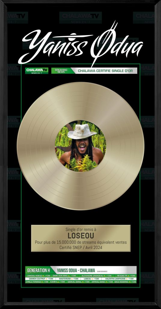 Disque d’or Loseou – Chalawa Trophée disque d’or personnalisé petit format 20x40 cm remis à Loseou pour le single Chalawa, certifié SNEP.
