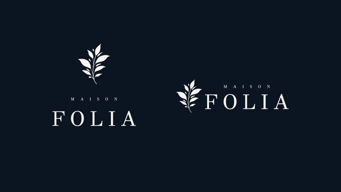 Logotype Maison Folia en deux déclinaisons (verticale et horizontale) avec symbole botanique pour une marque de packaging thé premium