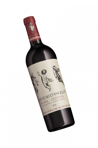 Packaging vin premium Château d’Angelot, design d’étiquette et identité visuelle pour bouteille de vin Pessac-Léognan