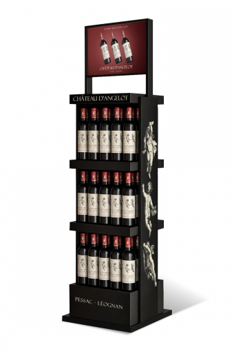 Présentoir totem pour packaging vin et mise en avant de bouteilles de vin en point de vente