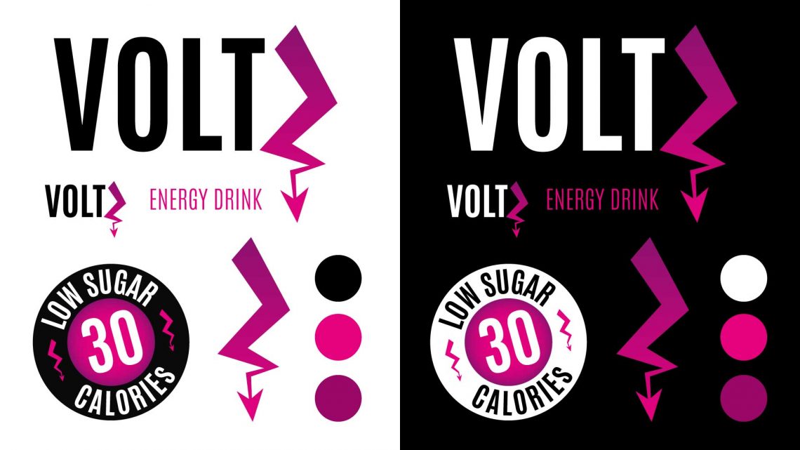 Logo VoltZ avec éclair rose représentant une marque d’energy drink.