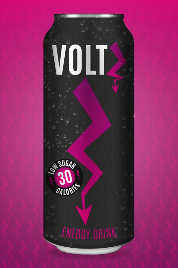 Canette VoltZ avec condensation illustrant le packaging d’une energy drink.