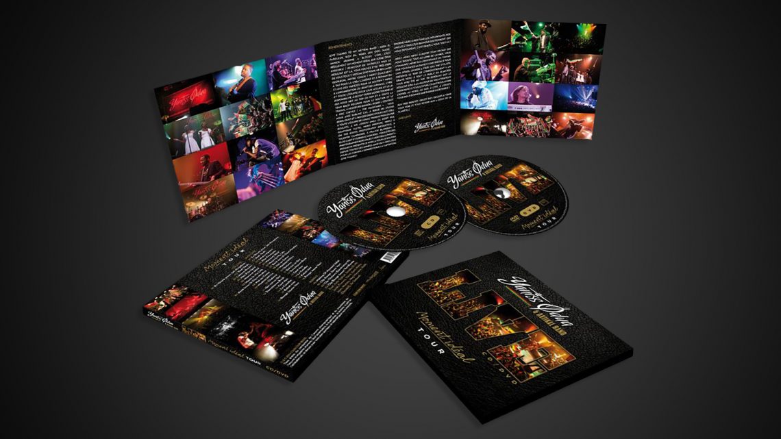 Packaging musical : pochette de l'album 'Live (DVD)' pour Yaniss Odua (Digipack 3 volets + vernis sélectif, digital)